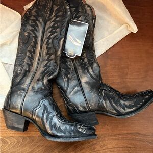 Lucchese Dark Leather Heeled Boots